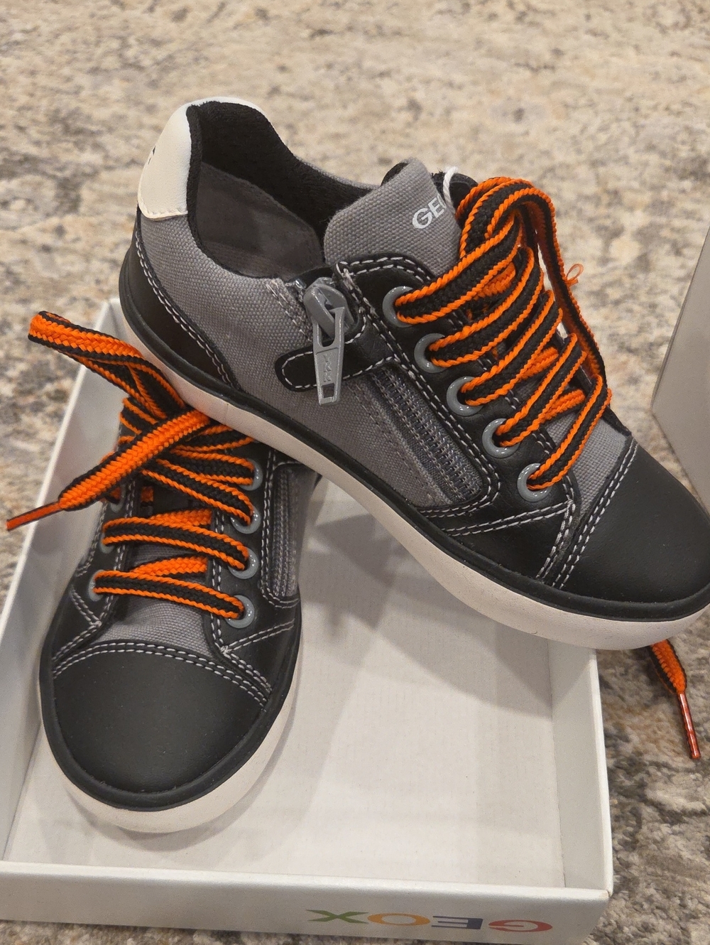 Geox Kids Grey and Orange Lace Sneakers
